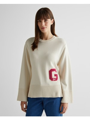 Gant Kadın Krem Oversize Fit Bisiklet Yaka Logolu Kazak 48924322T.130