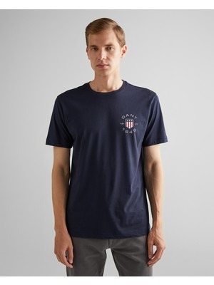 Gant Erkek Lacivert Regular Fit Bisiklet Yaka Logolu T-Shirt 2003269.433