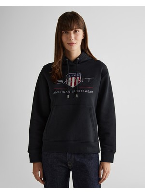 Gant Kadın Siyah Relaxed Fit Kapüşonlu Logolu Sweatshirt 4200276.5