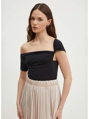 Sisley Geniş Yaka Siyah Kadın T-Shirt 3X23L400P