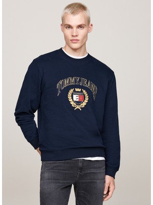 Tommy Jeans Bisiklet Yaka Lacivert Erkek Sweatshırt DM0DM19755C1G Reg Tj P