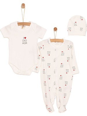 Hello Baby Yenidoğan Baby Mom&dad Kendinden Eldivenli Tulum-Body-Şapka 3lü Set Unisex