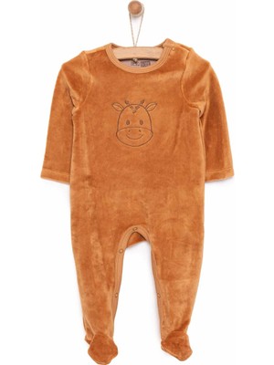 HelloBaby Yenidoğan Unisex Nakışlı Kadife Patikli Tulum Unisex