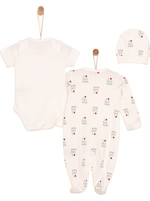 HelloBaby Yenidoğan Baby Mom&dad Kendinden Eldivenli Tulum-Body-Şapka 3lü Set Unisex