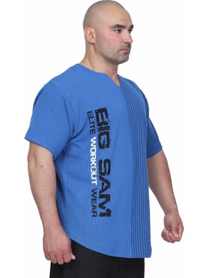 Oversize Antrenman Tişörtü Rahat Kesim Mavi Big Sam 3246