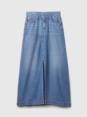 Kadın Mavi Ultrasoft Denim Midi Etek