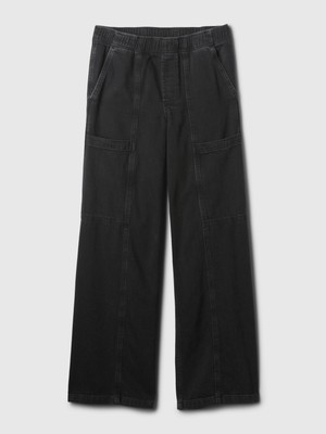 Kadın Siyah High Rise Utility Wide Leg Easy Jean Pantolon