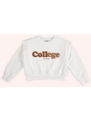 Kız Çocuk Nakış Detaylı Ekru Sweatshirt
