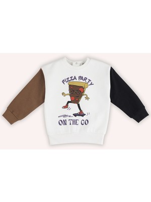 Erkek Bebek Baskılı Ekru Sweatshirt