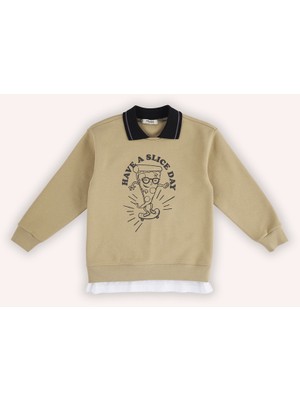 Erkek Çocuk Yakalı Bej Sweatshirt