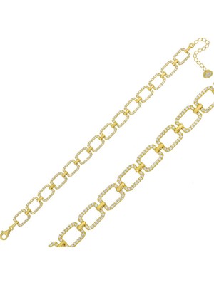 Turtcest 925 Ayar Gümüş Gold Kare Taşlı Bileklik