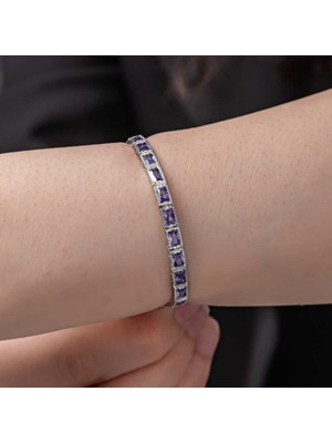 Turtcest 925 Ayar Gümüş Lila Taşlı Su Yolu Kadın Bileklik