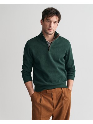 Gant Erkek Yeşil Regular Fit Yarım Fermuarlı Logolu Sweatshirt 2068028.374