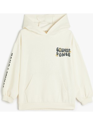 Koton Kapşonlu Sweatshirt Kanguru Cepli Uzun Kollu Baskılı Şardonlu Pamuklu