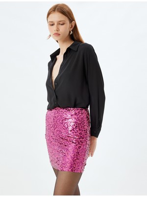 Koton Abiye Etek Mini Pullu Payetli Beli Lastikli