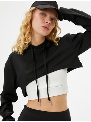 Koton Crop Kapşonlu Sweatshirt Uzun Kolu Rahat Kalıp