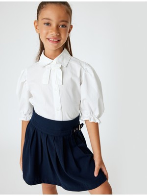 Koton Okul Gömleği Fiyonk Detaylı Düğmeli Kısa Kollu Pamuklu