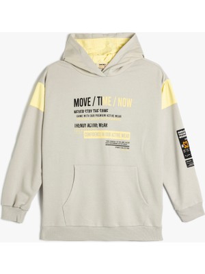 Koton Kapşonlu Sweatshirt Gri Renkli Erkek Çocuk Slogan Temalı Uzun Kollu Kanguru Cebi