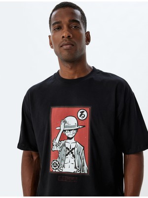 Koton One Piece Tişört Lisanslı Oversize Bisiklet Yaka Kısa Kollu Pamuklu