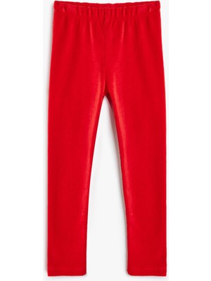 Koton Kız Çocuk Kadife Tayt Yüksek Bel Lastikli Konforlu Kırmızı Slim Fit