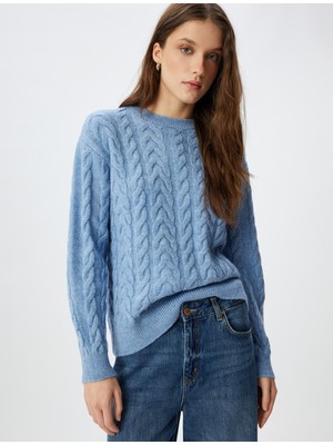 Koton Örgü Kazak Saç Örgü Dokulu Uzun Kollu Bisiklet Yaka