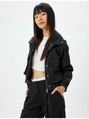 Koton Crop Yağmurluk Dik Yaka Fermuarlı Cep Detaylı Su Geçirmez