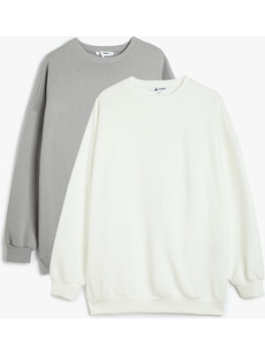 Koton 2'li Oversize Sweatshirt Seti Çok Renkli Bisiklet Yaka Şardonlu