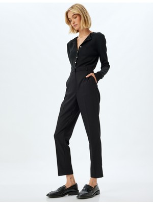 Koton Cigarette Pantolon Yüksek Bel Slim Fit Cep Detaylı Viskon Karışımlı