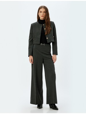 Koton Yüksek Bel Pantolon Geniş Paça Aksesuar Detaylı