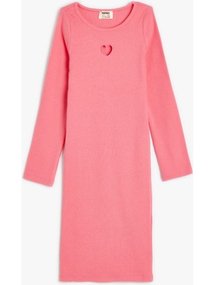 Koton Elbise Kolsuz Bisiklet Yaka Ribanalı Kalp Pencere Detaylı