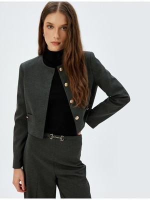Koton Crop Blazer Ceket Yakasız Gold Düğme Detaylı