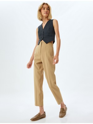 Koton Yükse Bel Kumaş Pantolon Cigarette Form Cepli Pens Detaylı