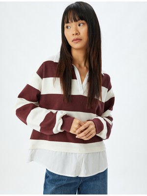 Koton Gömlek Yaka Sweatshirt Oversize Renk Bloklu Şardonlu
