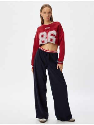 Koton Bol Paça Pantolon Yüksek Bel Şerit Detaylı Beli Bağcıklı Rahat Kesim Krep Kumaş