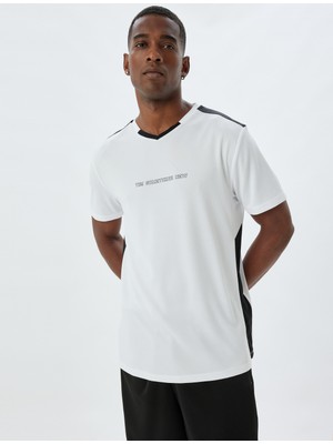 Koton Spor Tişört Slogan Baskılı Kısa Kollu V Yaka Renk Bloklu