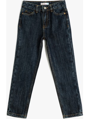 Koton Kot Pantolon Düz Paça Normal Bel - Straight Jean Beli Ayarlanabilir Lastikli