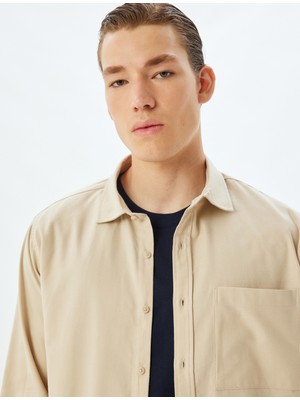 Koton Klasik Gömlek Uzun Kollu Cep Detaylı Pamuk Karışımlı