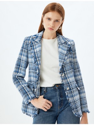 Koton Tüvit Ceket Püsküllü Kruvaze Ters Yaka Kapaklı Cep Detaylı