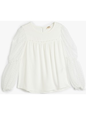 Koton Uzun Kollu Bluz Kız Çocuk Günlük Tarz Pamuk Kumaş Truvakar Kol Beyaz