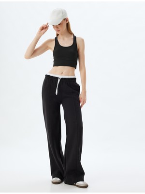 Koton Yüksek Bel Eşofman Altı Çift Bel Detaylı Nervürlü Beli Bağcıklı