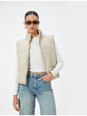 Koton Şişme Yelek Dik Yaka Fermuarlı Cepli