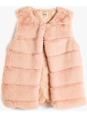 Koton Peluş Yelek Yuvarlak Yaka Kolsuz