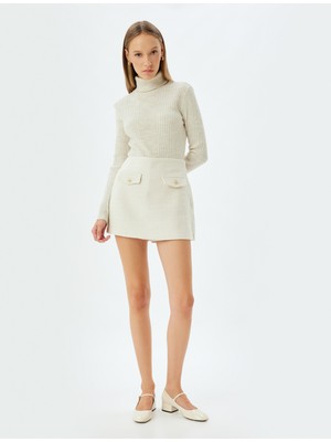 Koton Mini Tüvit Şort Etek Cep Detaylı Düğmeli A Kesim Slim Fit