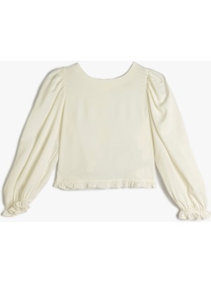 Koton Bluz Uzun Kollu Bisiklet Yaka Manşetleri Lastikli Viskon Kumaş