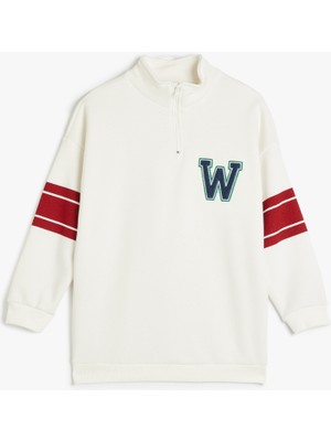 Koton Sweatshirt Baskı Detaylı Yarım Fermuarlı Dik Yaka Uzun Kollu Pamuklu
