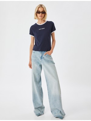 Koton Baskılı Tişört Biyeli Kısa Kollu Bisiklet Yaka Pamuklu