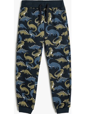 Koton Pamuklu Eşofman Altı Dinozor Baskılı Beli Bağcıklı Şardonlu