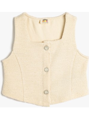 Koton Tüvit Krop Yelek Kare Yaka Kolsuz Inci Düğmeli