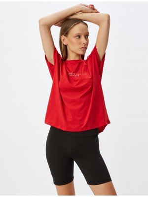 Koton Oversize Spor Tişört Slogan Baskılı Bisiklet Yaka Yarasa Kol