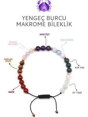 Yengeç Burcu Taşlarından Oluşan Doğal Taş Makrome Bileklik 6 mm Küre Kesim - Burç Bilekliği